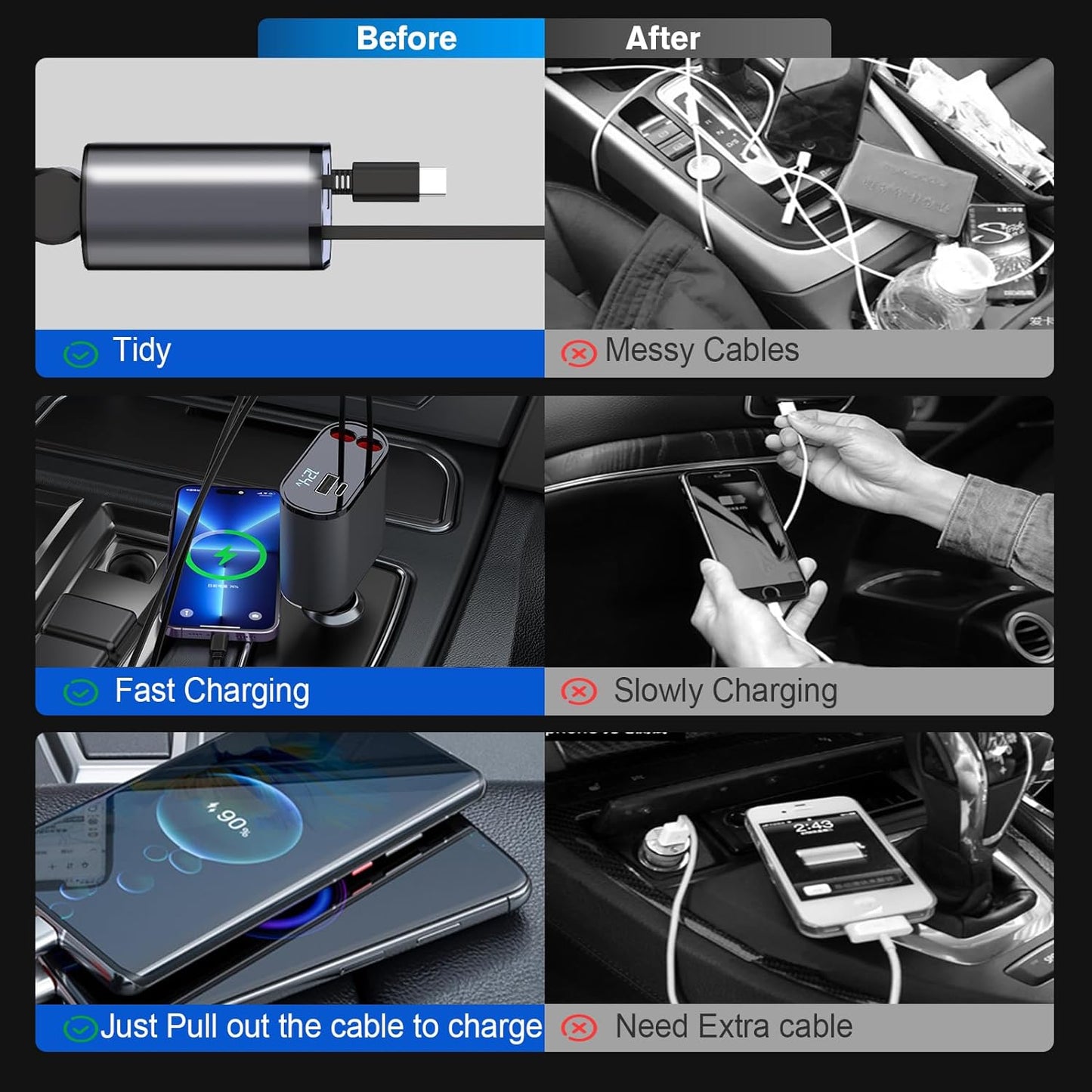 4-In-1 Retractable Car Charger Pro