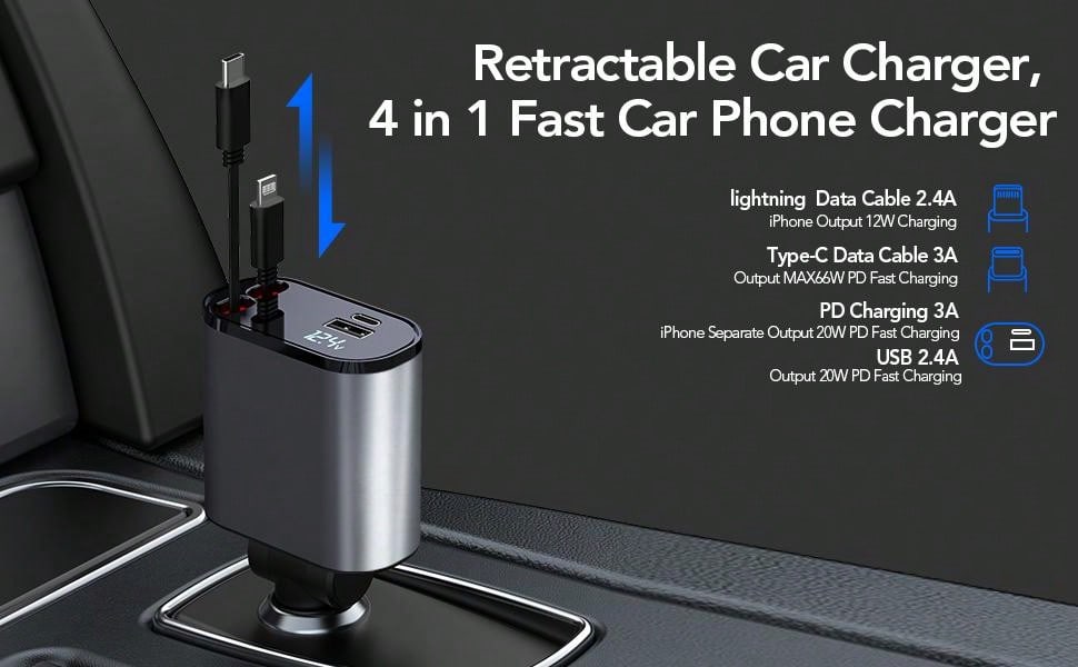 4-In-1 Retractable Car Charger Pro