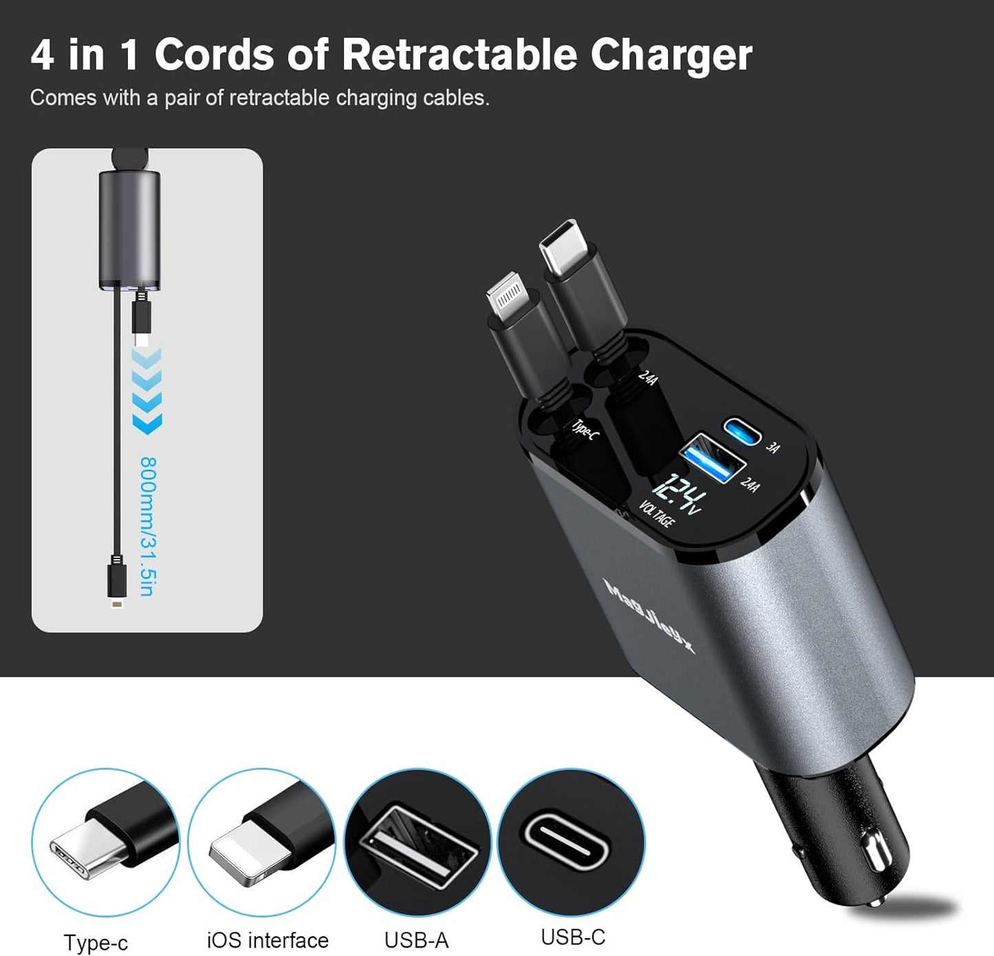 4-In-1 Retractable Car Charger Pro
